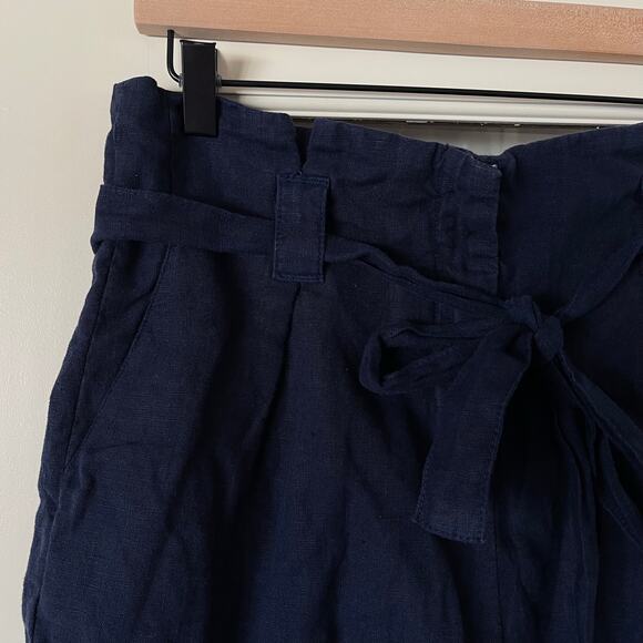 L'AGENCE Hillary Paperbag Shorts Marine Navy Blue Sz 26 Linen High Waisted Chic - Picture 6 of 16